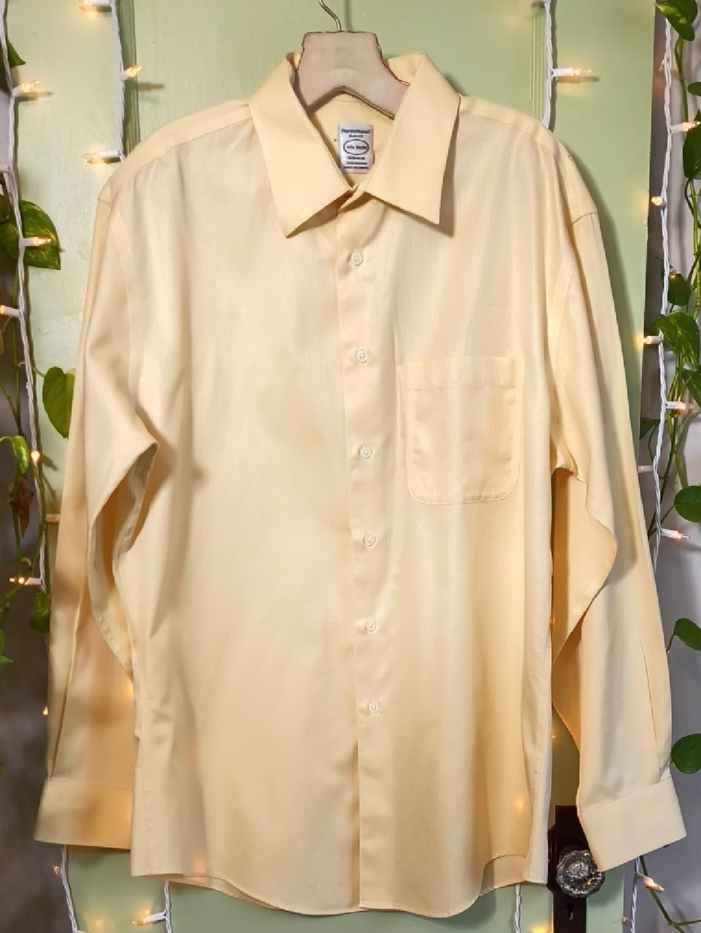Men's Pronto Uomo Buttery Yellow Non Iron Button Up Dress Shirt L